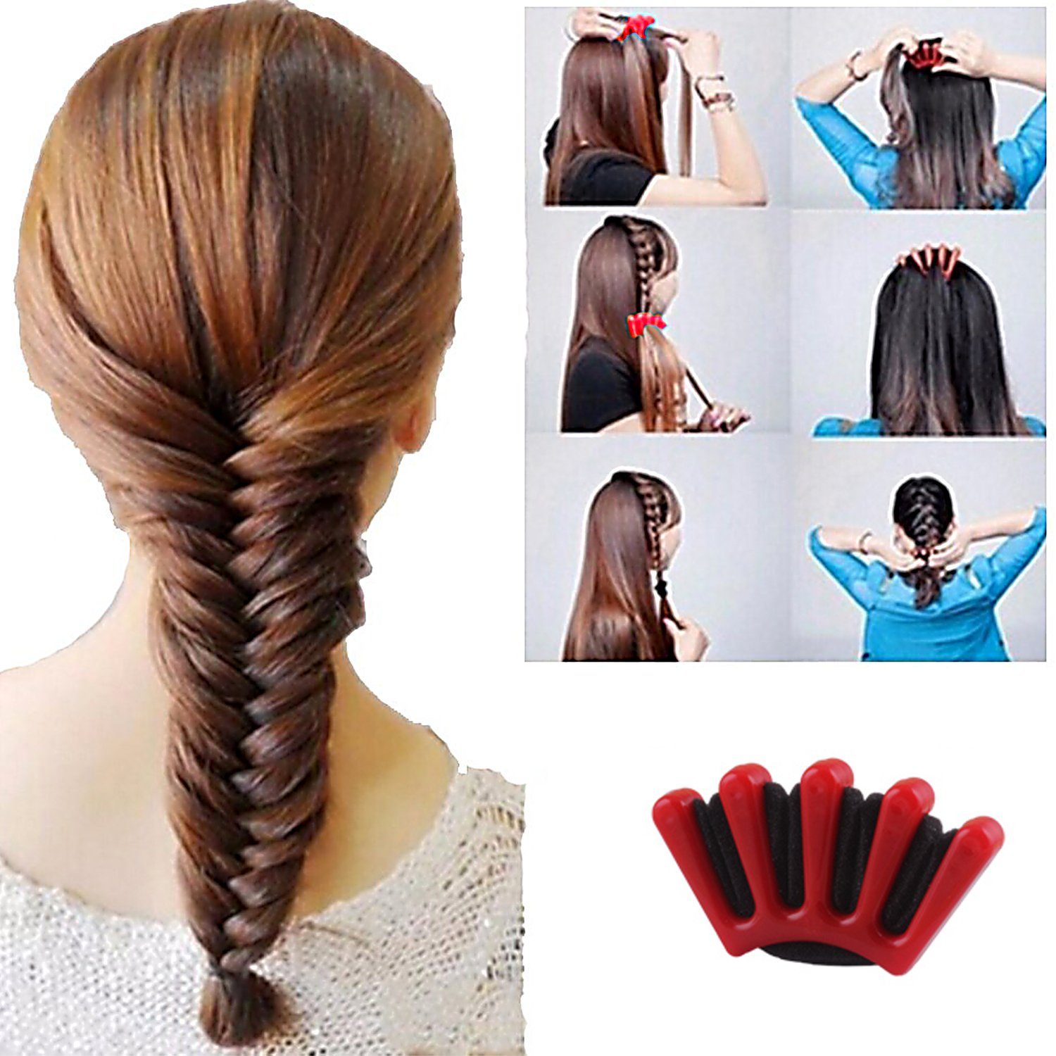 (48-tlg. Set) Frisur Dutt Maker Flecht Hilfe Haargummis / Clips Diverse Styling Hilfsmittel - Schwarz