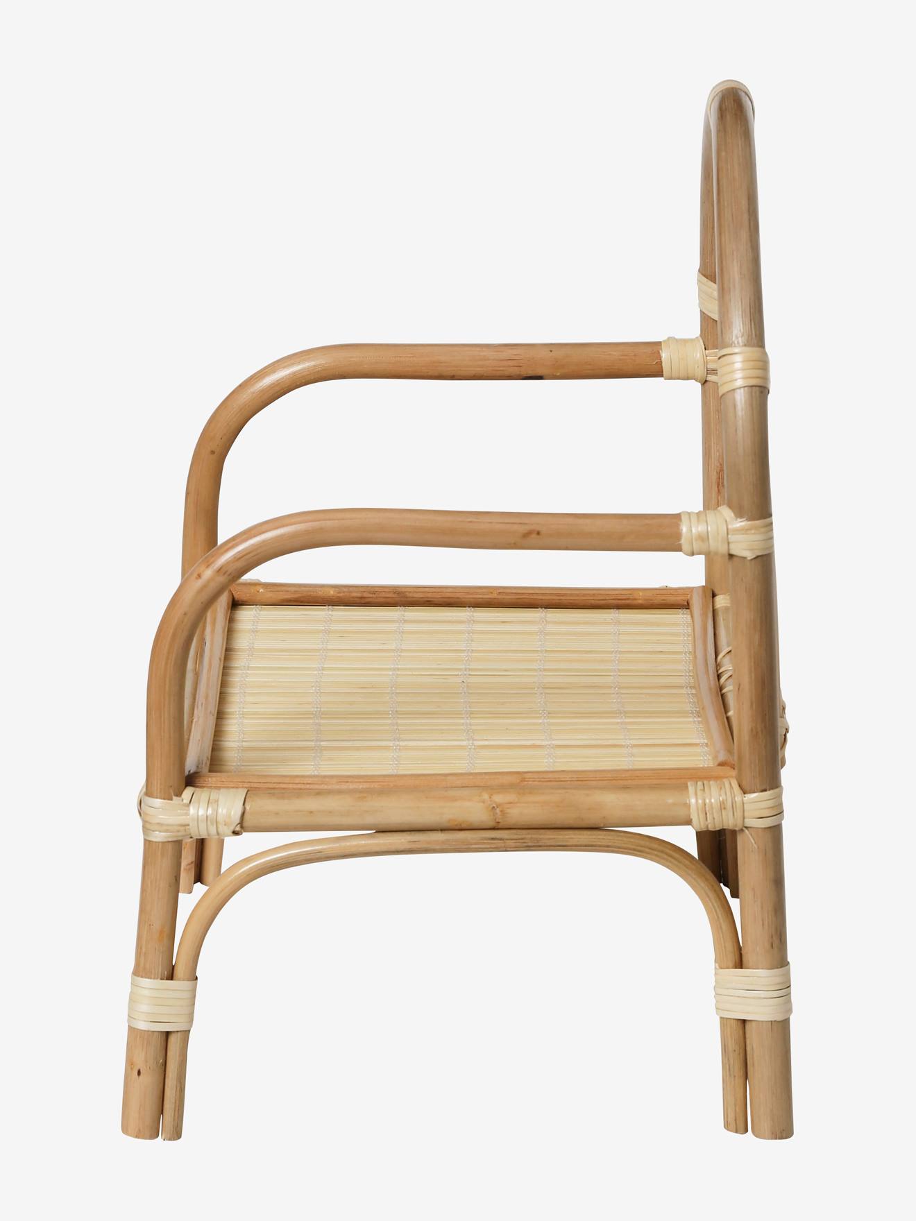 Cadeira e mesa de boneca em rattan bege