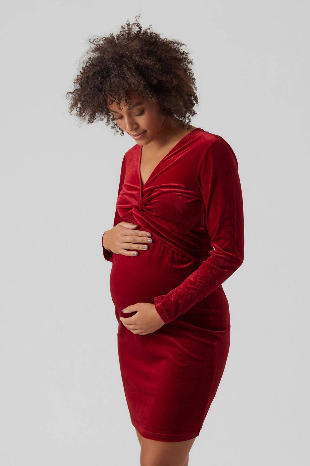 MAMALICIOUS fluwelen zwangerschapsjurk MLSANDRA rood
