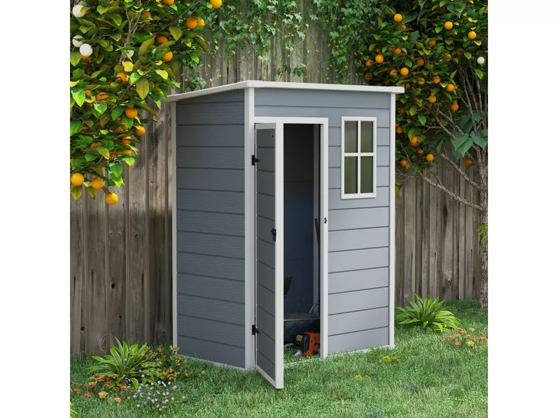 Abri de jardin - remise pour outils - cabanon porte verrouillable, fenêtre - dim. 151L x 92l x 193H cm - alu PP gris blanc
