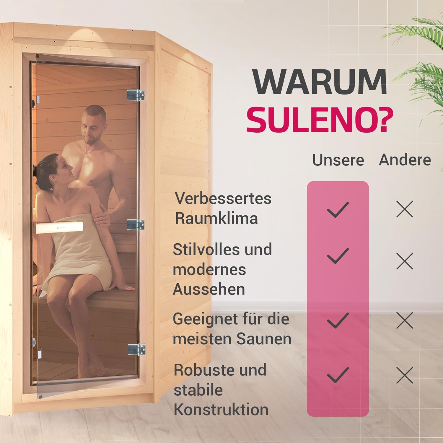 Suleno® Hochwertige Saunatür mit Zarge | Komplettset | 70 x 190 cm | Robuste Konstruktion | Inklusive Holzgriff - Demmelhuber (Bronze)