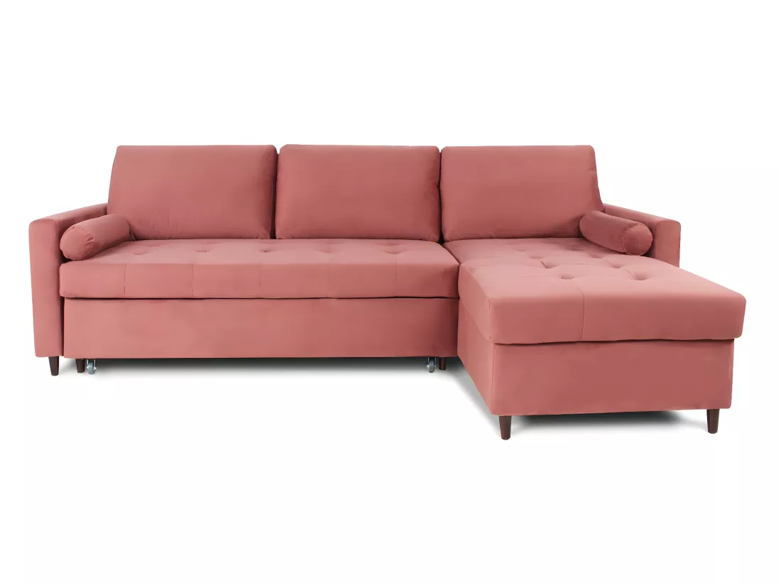Canapé d'angle convertible réversible Claudio en velours vieux rose