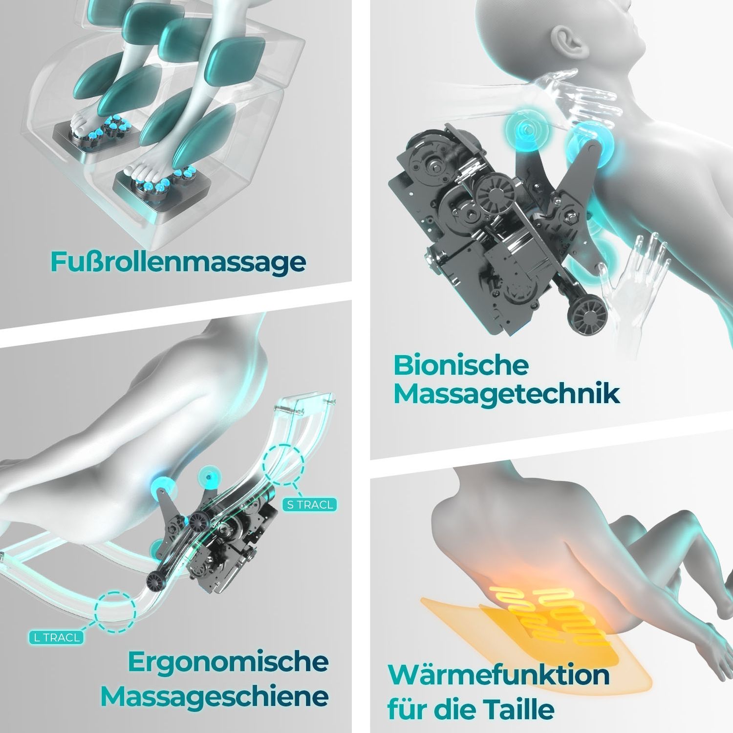 NAIPO Massagesessel Shiatsu Zero-Gravity Massagestuhl Wärmetherapie 3D Surround-Sound USB Schwarz