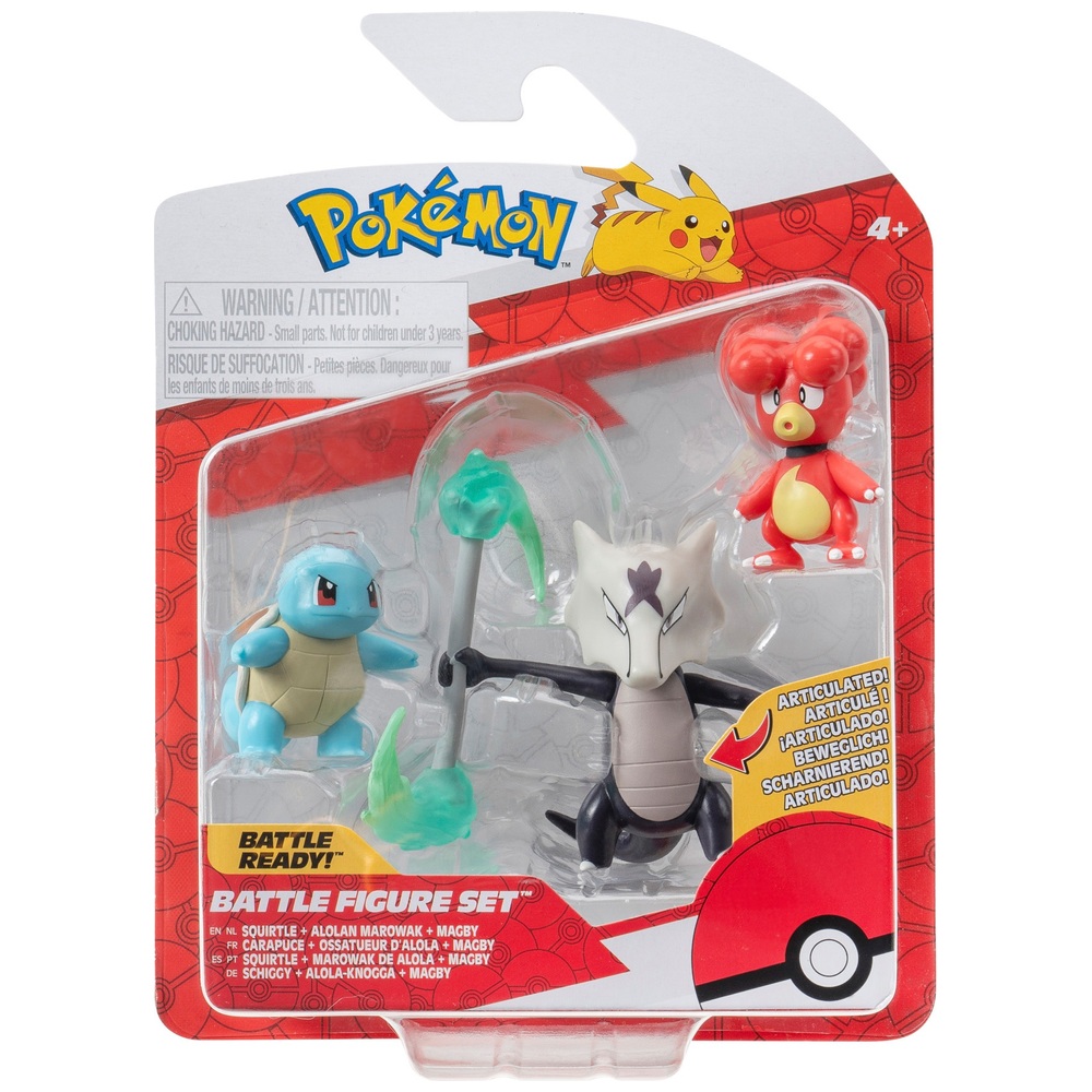 Pokémon-Kampffiguren-3er-Pack (Magby, Schiggy, Alola-Knogga)