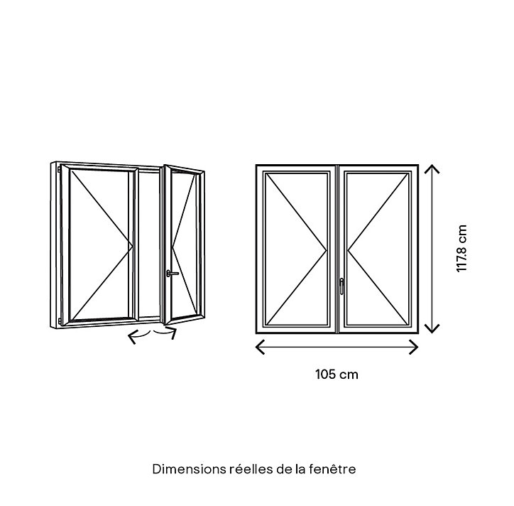 Fenêtre bois 2 vantaux GoodHome - l.100 x h.115 cm, tirant droit