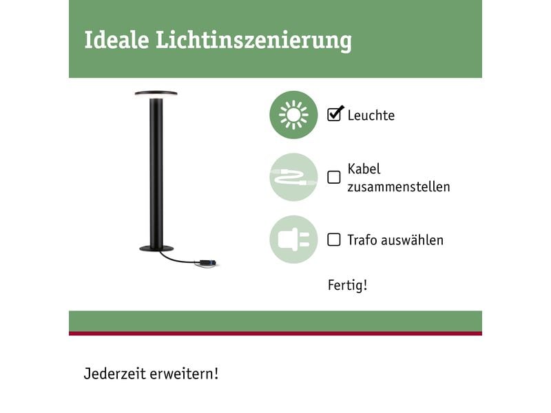 Paulmann Sockelleuchte Plug & Shine Plate, 3000 K, Schwarz Pollerleuchte