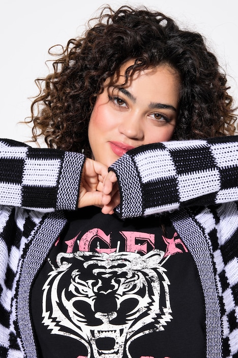 Strickjacke, Straight Fit, Schachbrett-Mustermix