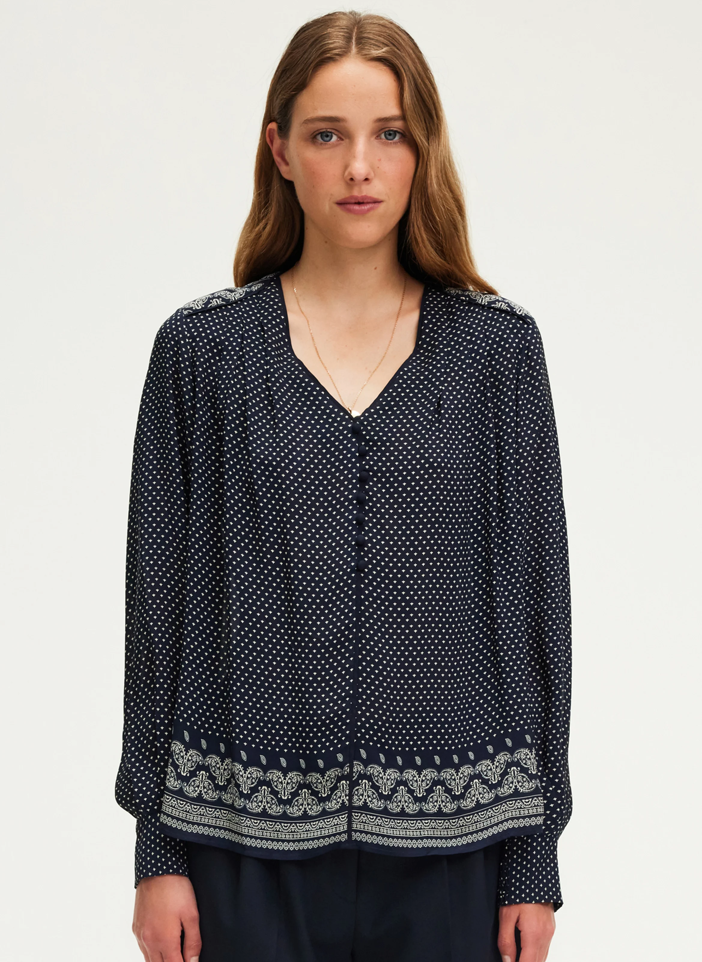 BELYS - Blouse droite fluide imprimée | Bleu