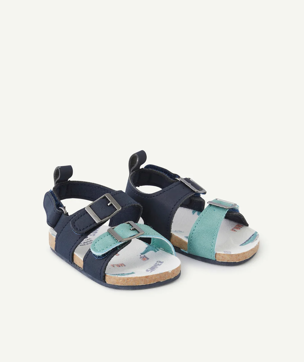 CHAUSSONS BÉBÉ STYLE SANDALES BLEU MARINE AVEC SEMELLE IMPRIMÉE