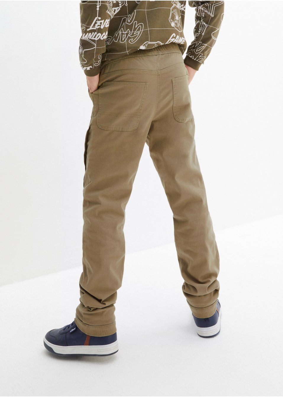Pantalon twill garçon thermo et taille extensible, Loose Fit