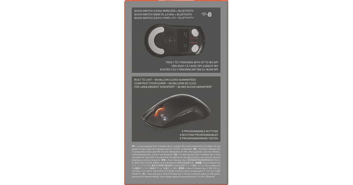 SteelSeriesRival 3 Wireless Gen 2 gaming muis  (Zwart, 18.000 dpi, RGB leds)