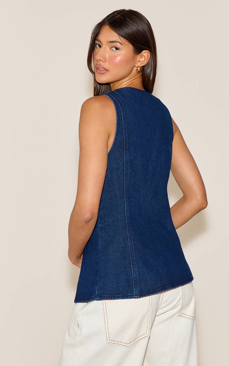 Bleu Indigo Gilet Sans Manches En Denim Avec Détails Boutonnés