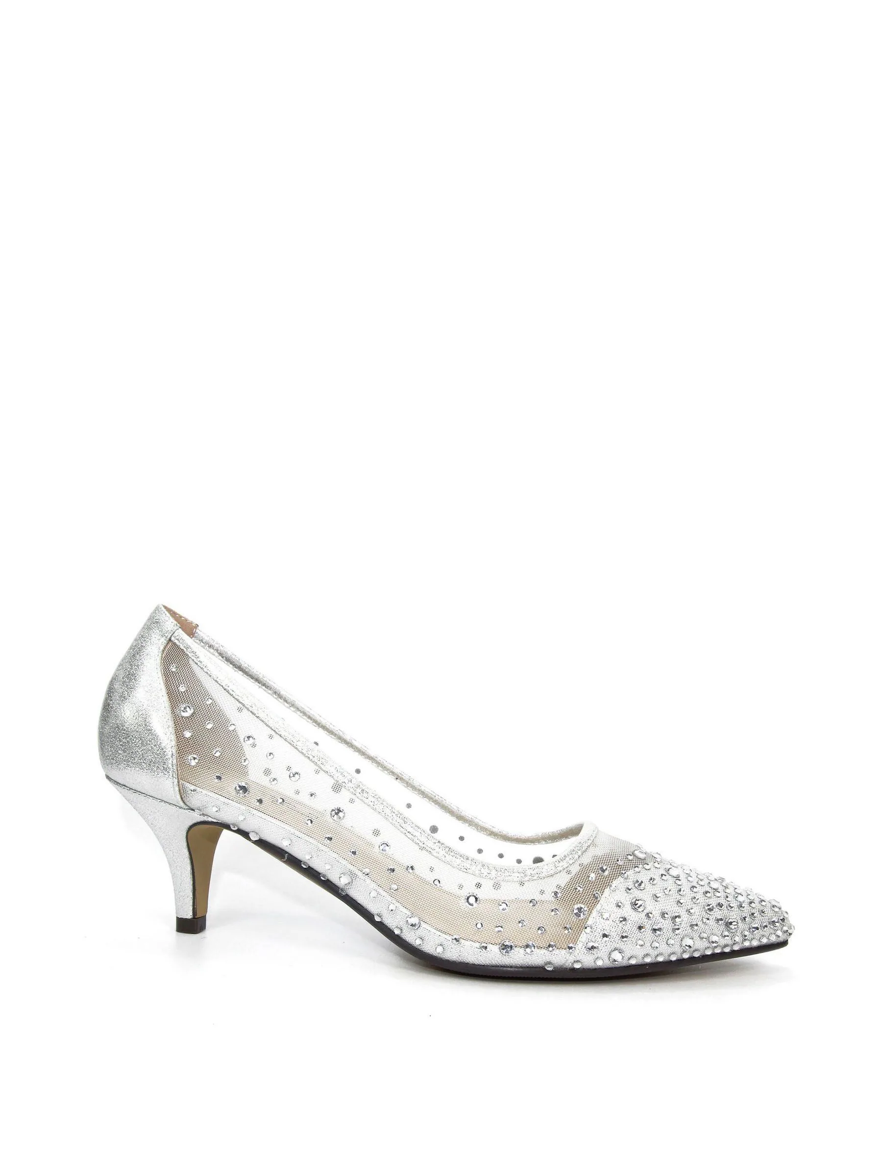 Zilver - Lunar schoenen met siersteentjes en kleine lage hak