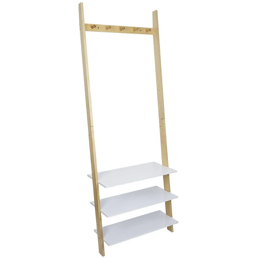 Vestiaire en bois à fixer au mur 3 étagères naturel et blanc