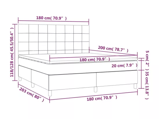 Sommier tapissier avec matelas et LED Crème 180x200 cm Tissu