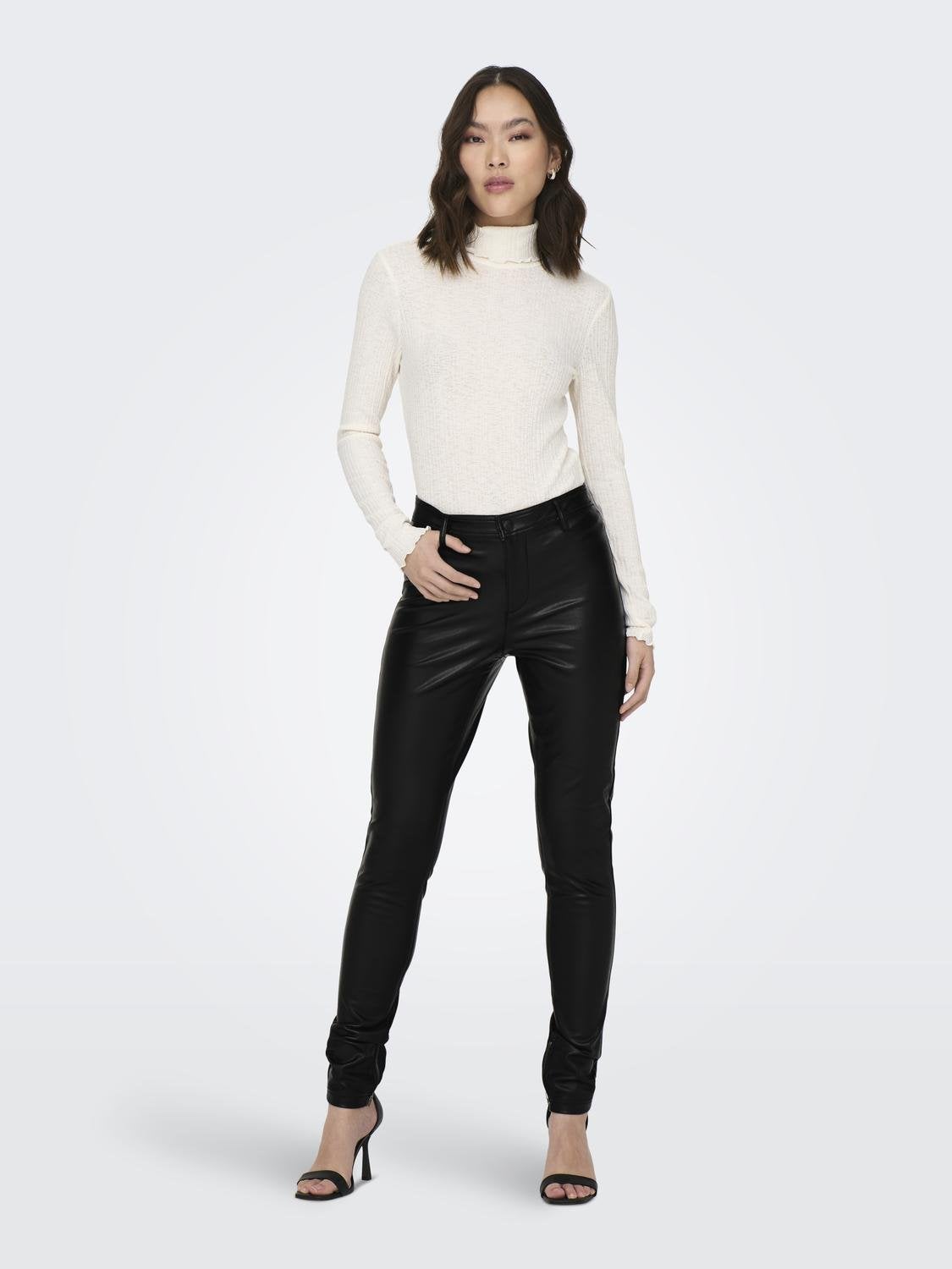 ONLLENA-STAR Mittlere Taille Skinny Fit Hose in Lederoptik Black
