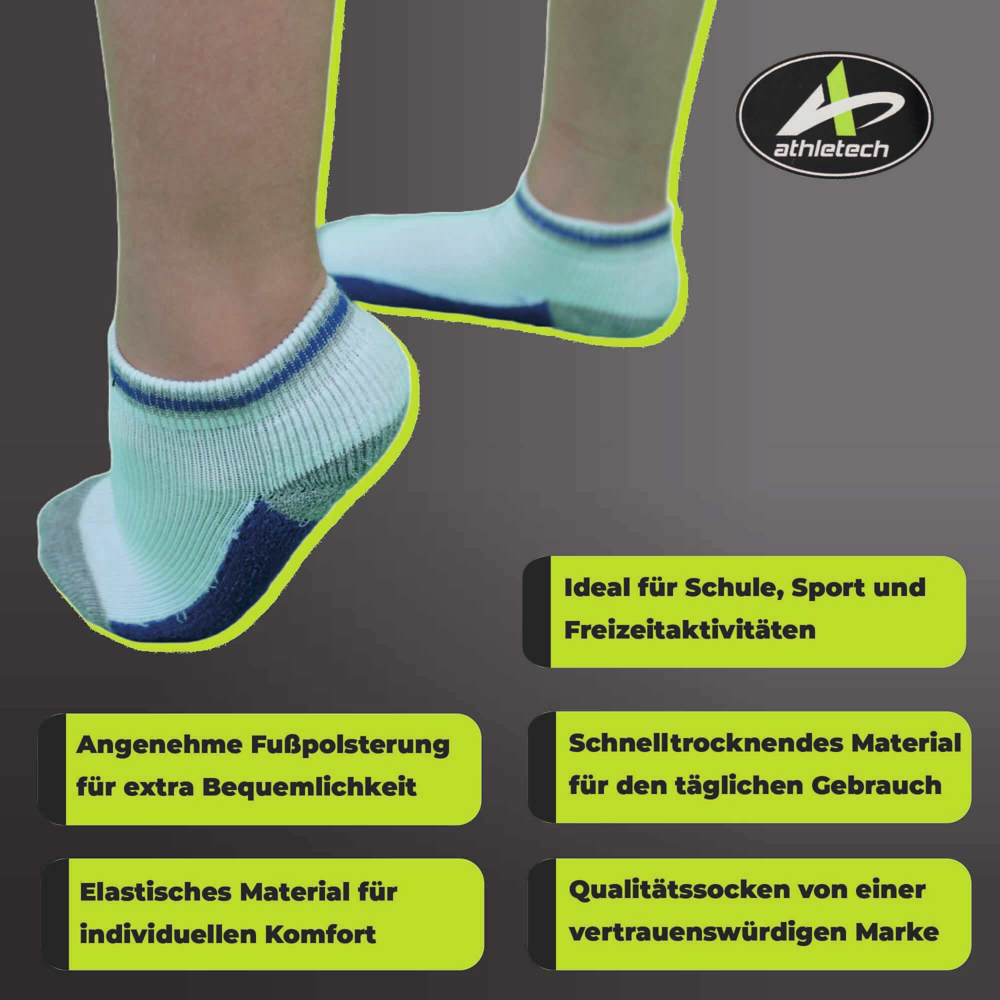 Athletech 6 Paar Low-Cut-Sportsocken für Kinder 2-3 Jahre bis Gr. 28 grau weiß