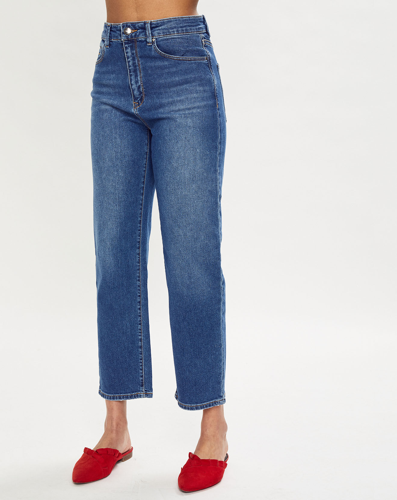 Esprit Jean Droit taille haute élastique bleu moyen