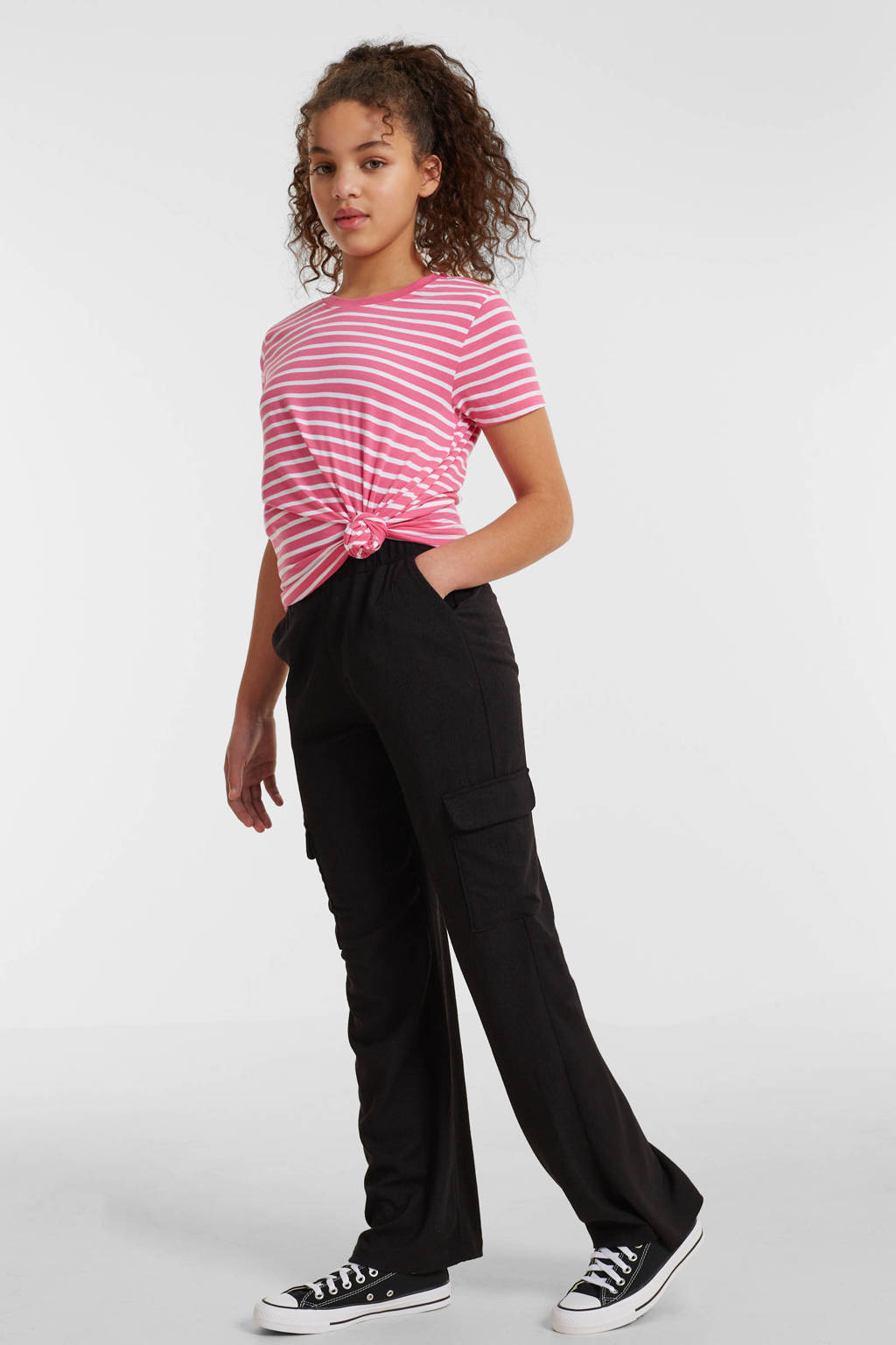 anytime crinkle cargo broek zwart