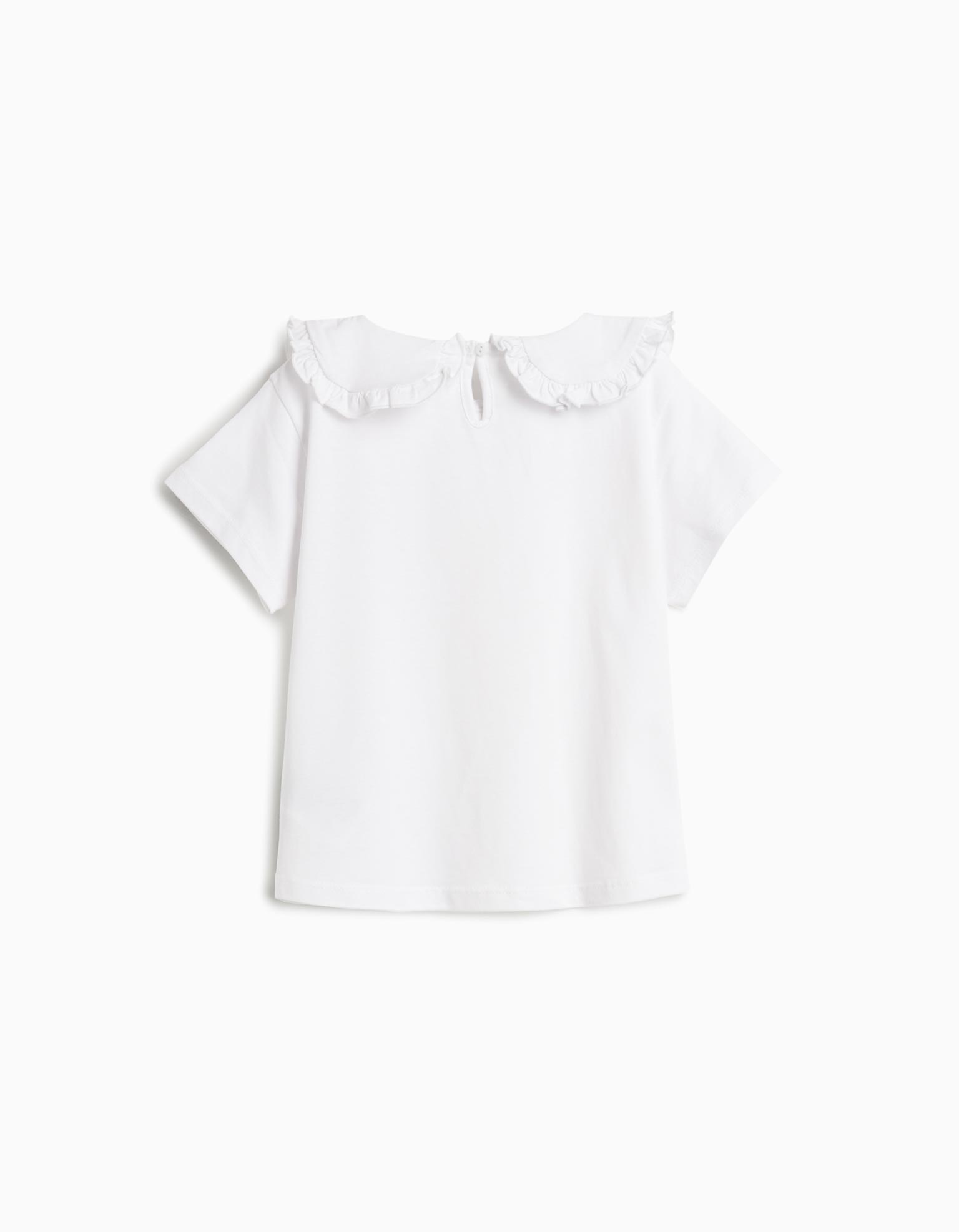 T-shirt com Gola, Menina, Branco