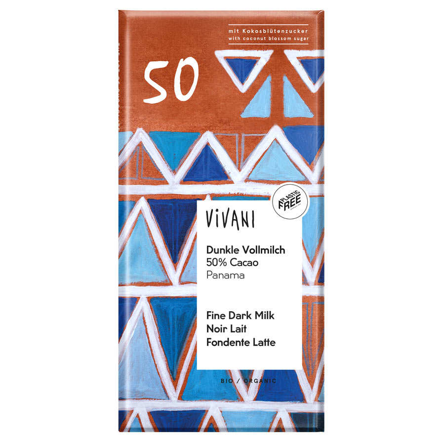 Chocolat au lait bio sucré au nectar de fleur de coco 50% cacao - Vivani