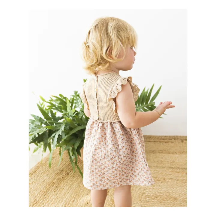 Búho Robe Bi-Matières Gaze de Coton Bio et Maille en Lin Provence Bébé | Rose pâle