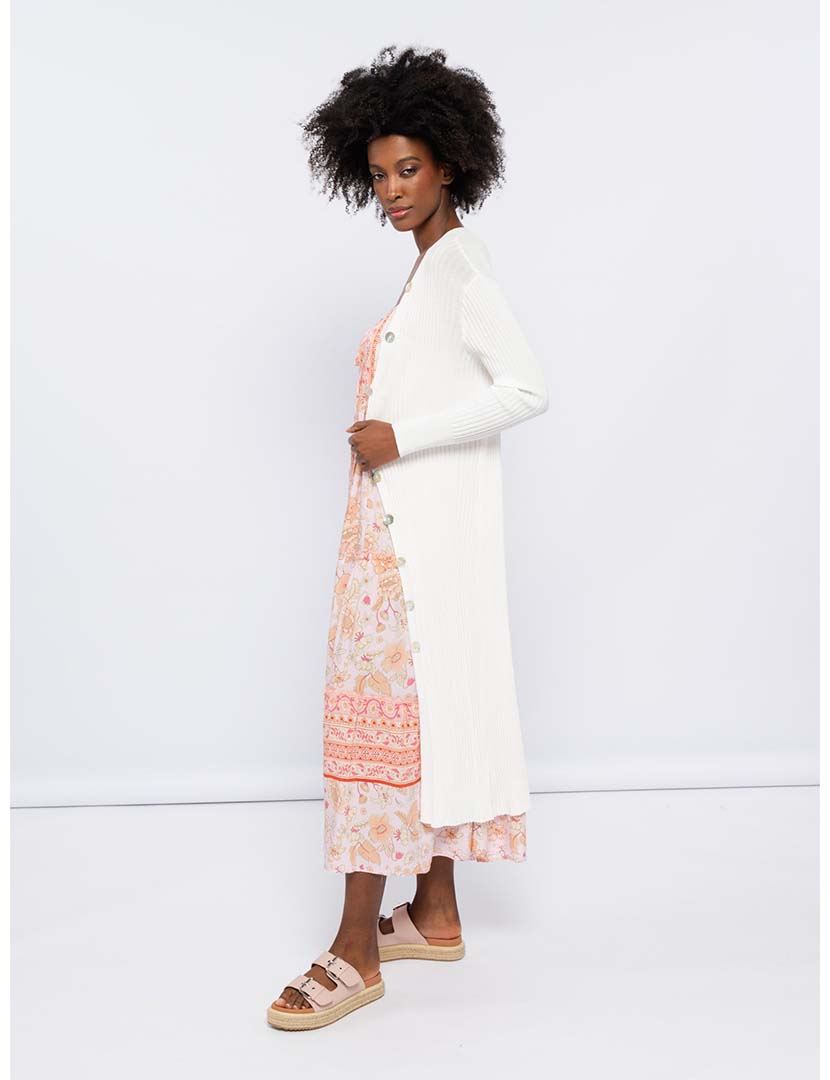 Fine Knit Long Coat Ladies Pearl