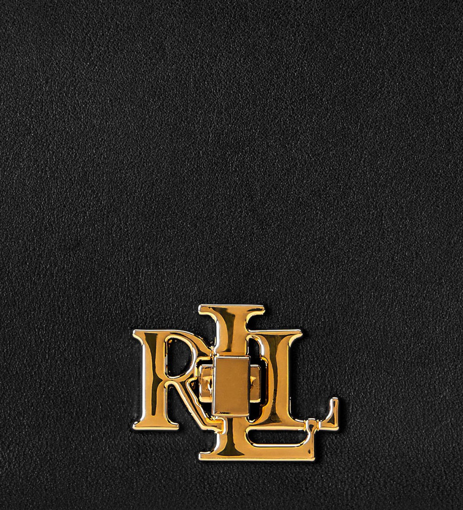 Bolsa de couro Ralph Lauren com fecho giratório, preta.