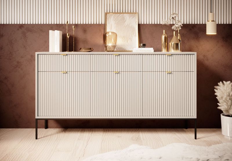 Navil - Dressoir - Beige - Hout - 3 Deuren - 3 Lades