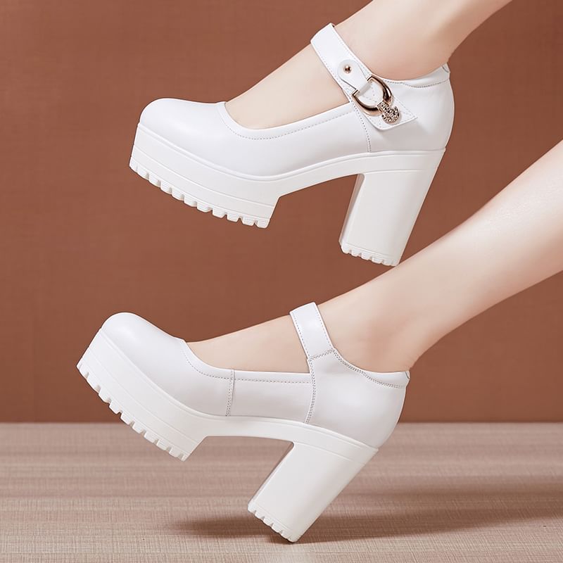 Obelie - Mary Jane pumps met plateauzool en dikke hak