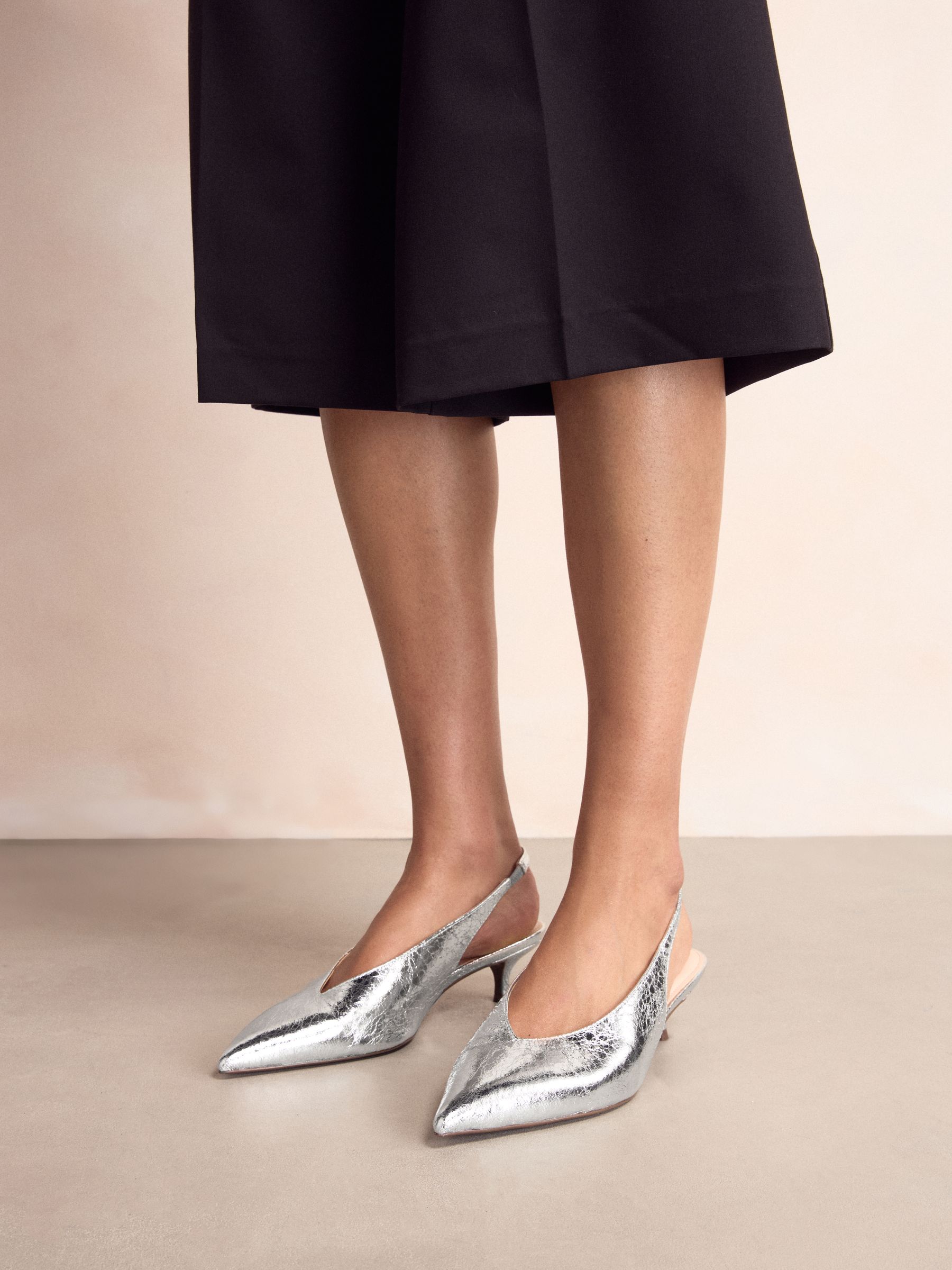 Zilver - Punt Toe Lage Slingback Naaldhak Schoenen