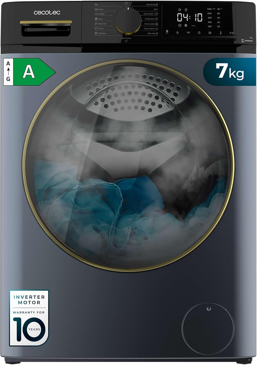 Cecotec Lave-linge 8 kg Bolero DressCode 8610 Inverter Steel A. Chargement Frontal, 1400 RPM, SteamMax, Motor Inverter Plus, 15 Programmes, OnSmart, Stop&Go, DrrumClean, Caoutchouc Antibactérien