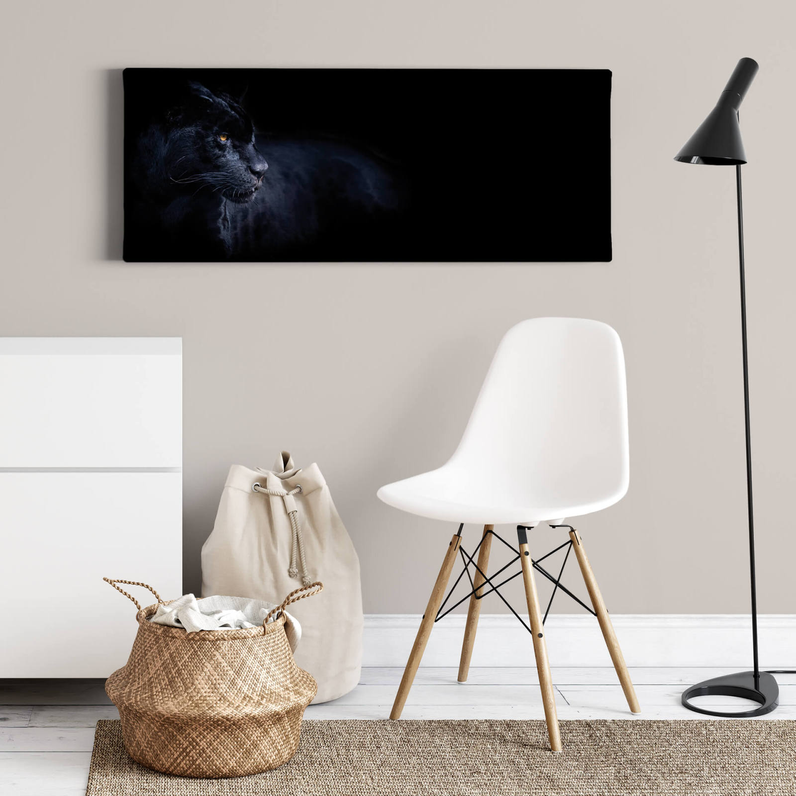 Leinwandbild SCHWARZER PANTHER - schwarz - 100x40 cm