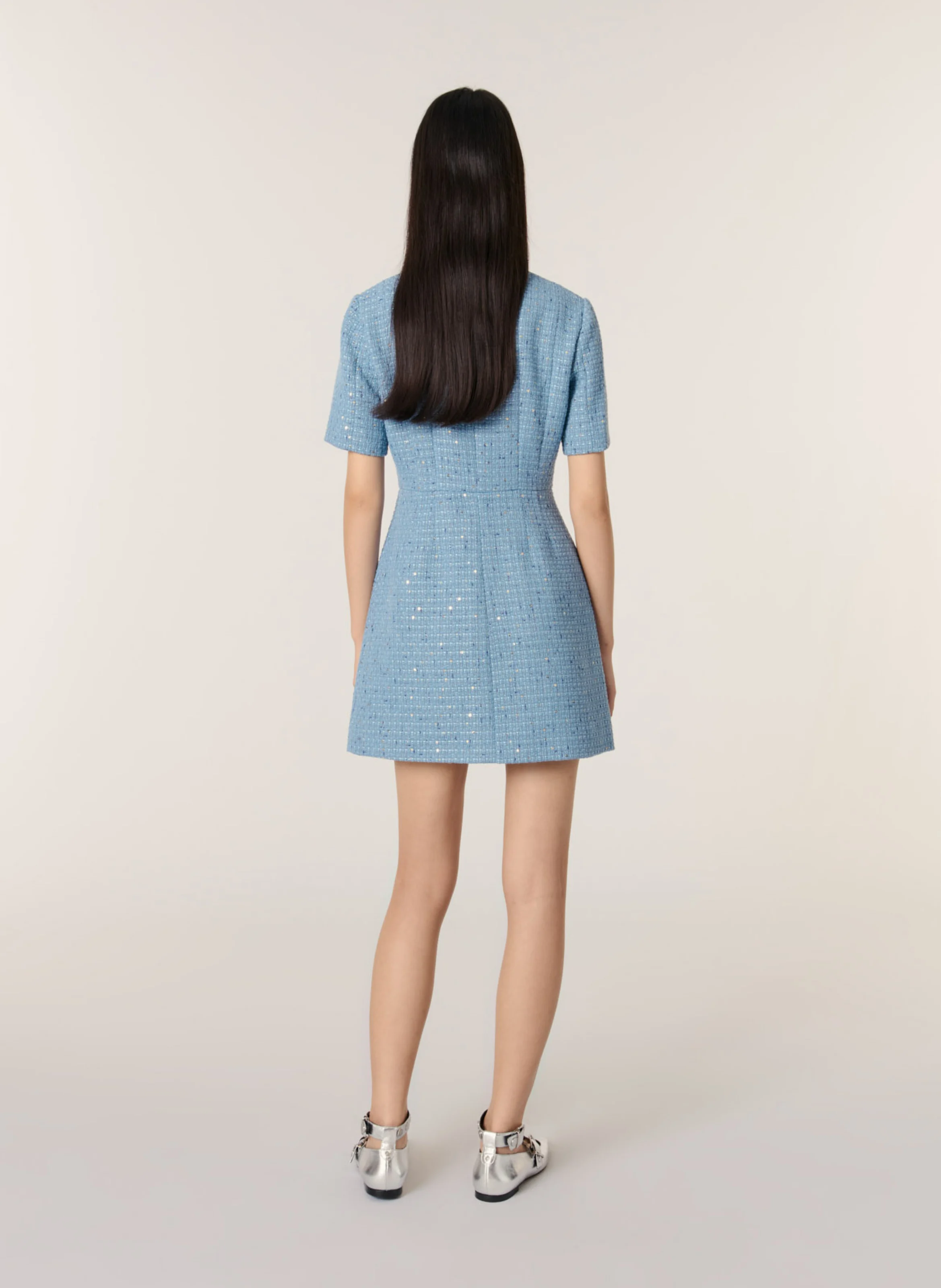 Robe courte en tweed | Bleu