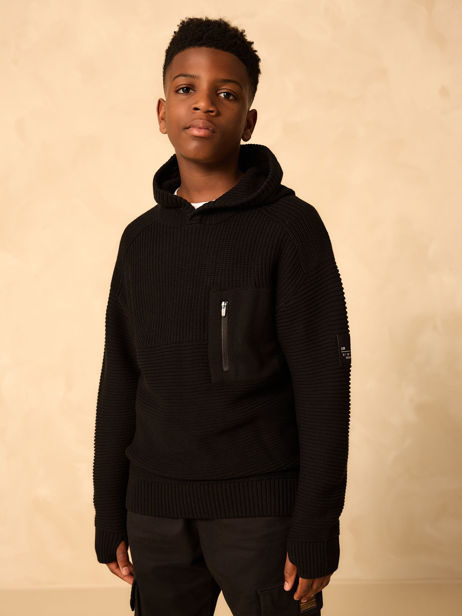 Zwart - Utility gebreide hoodie (3-16jr)