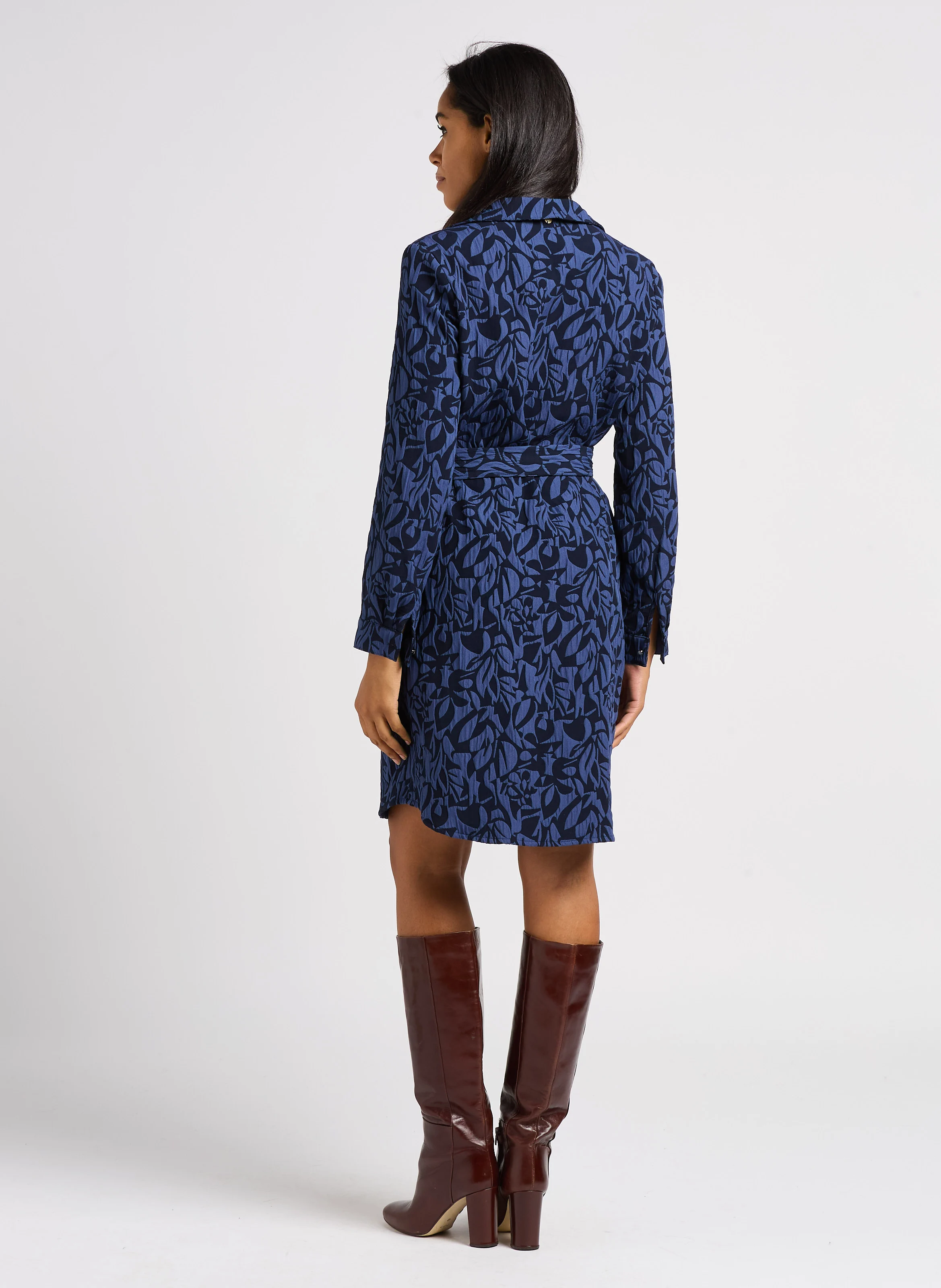 REALLY - Robe courte droite à col classique | Bleu