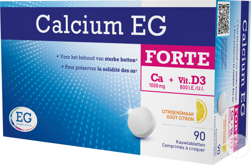 Calcium EG Forte 1000mg/800IU Goût Citron Maintien d'Os Forts & Sains 90 Comprimés À Croquer