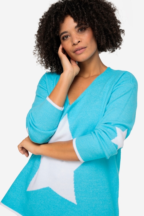 Pullover, oversized, Sterne, V-Ausschnitt, Langarm