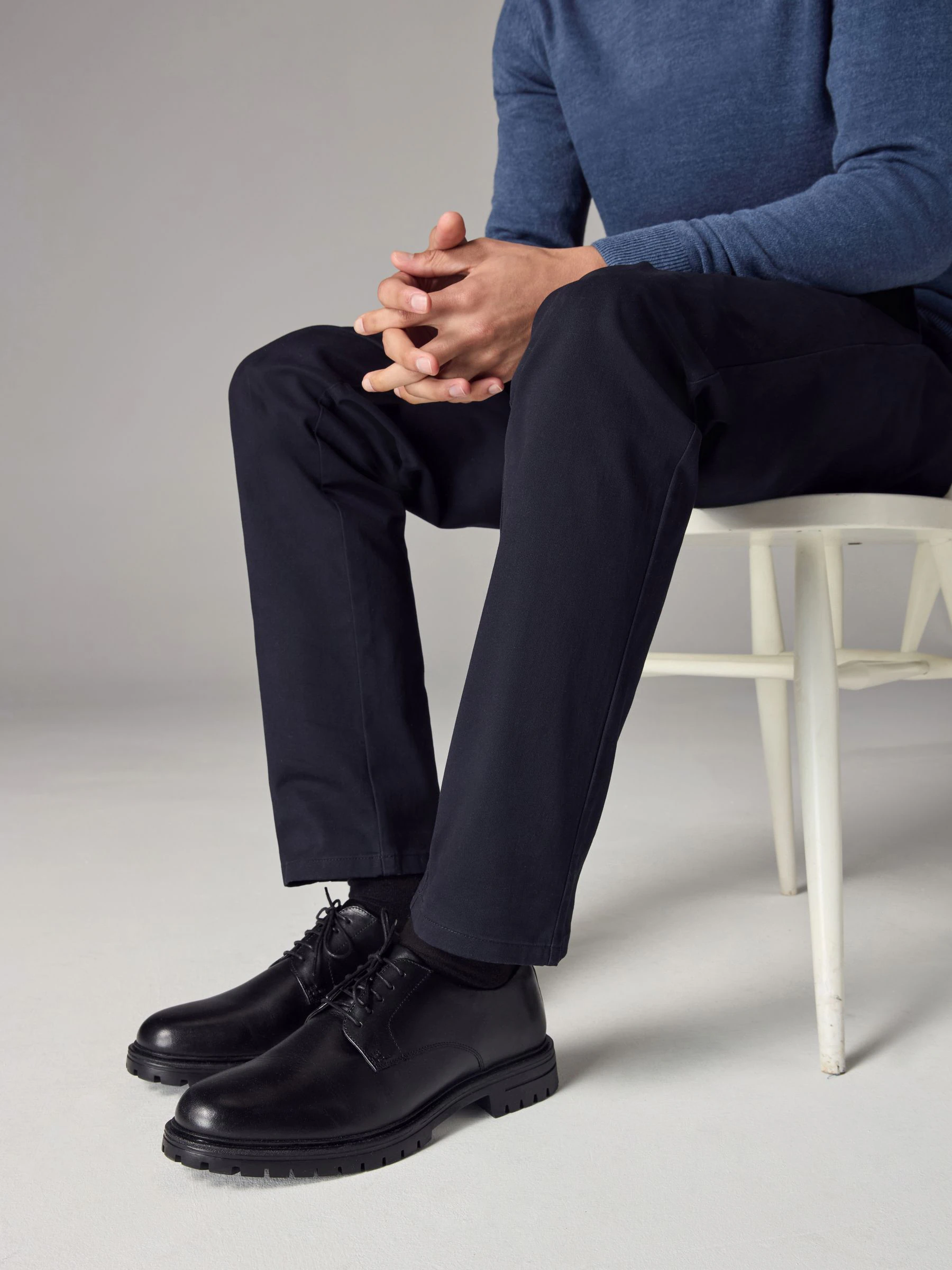 Zwart - Leren derby-schoenen met profielzool