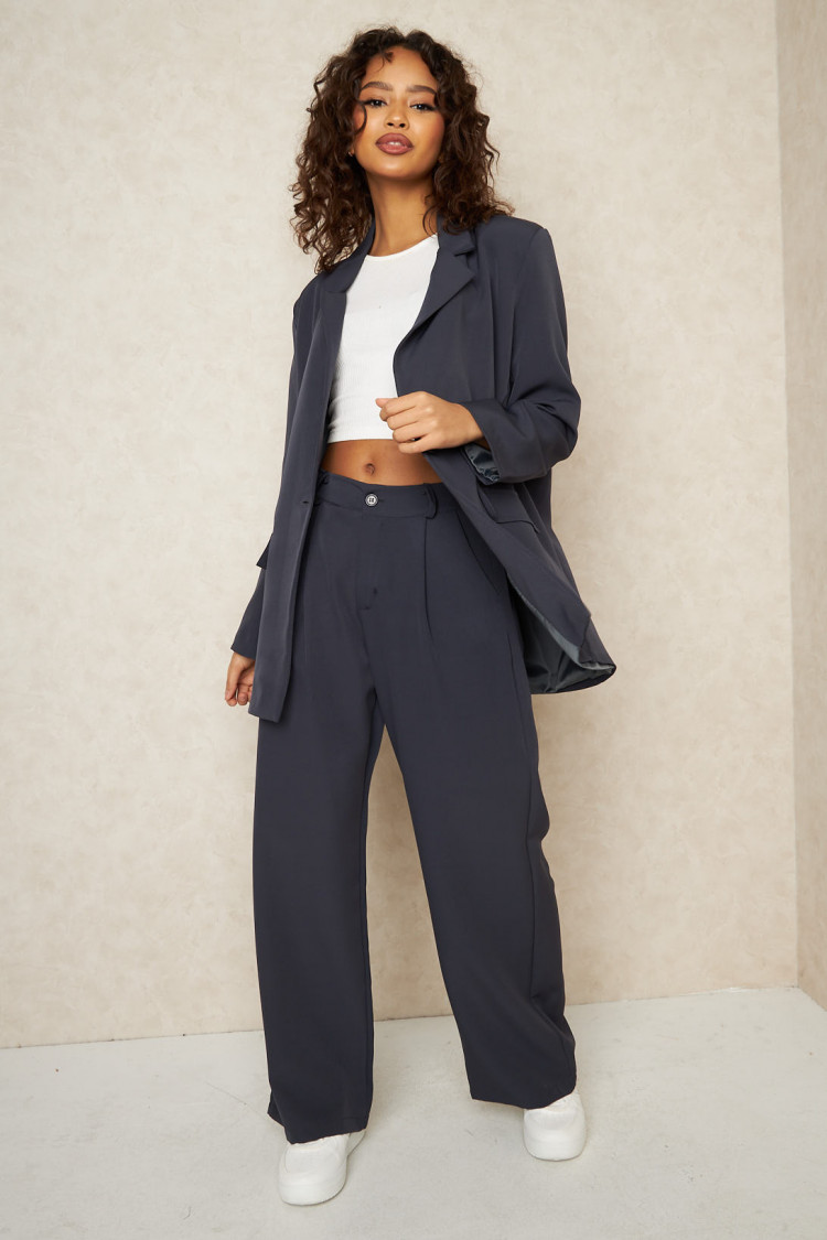 Ensemble 2 pièces blazer + pantalon tailleur gris foncé