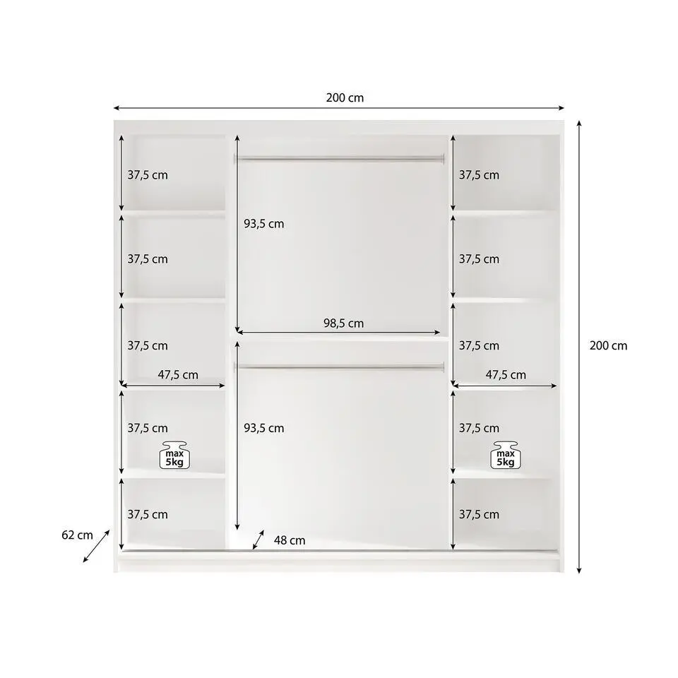 Meubella - Kledingkast Marmer 2 - Zwart - 200 cm - Met spiegel