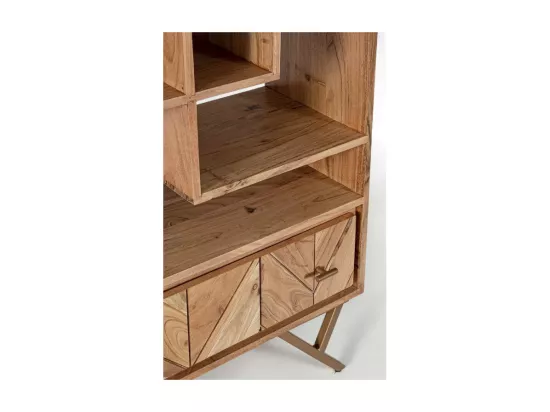 Bibliothèque bois d'acacia et pieds acier doré mat Dinka 80cm