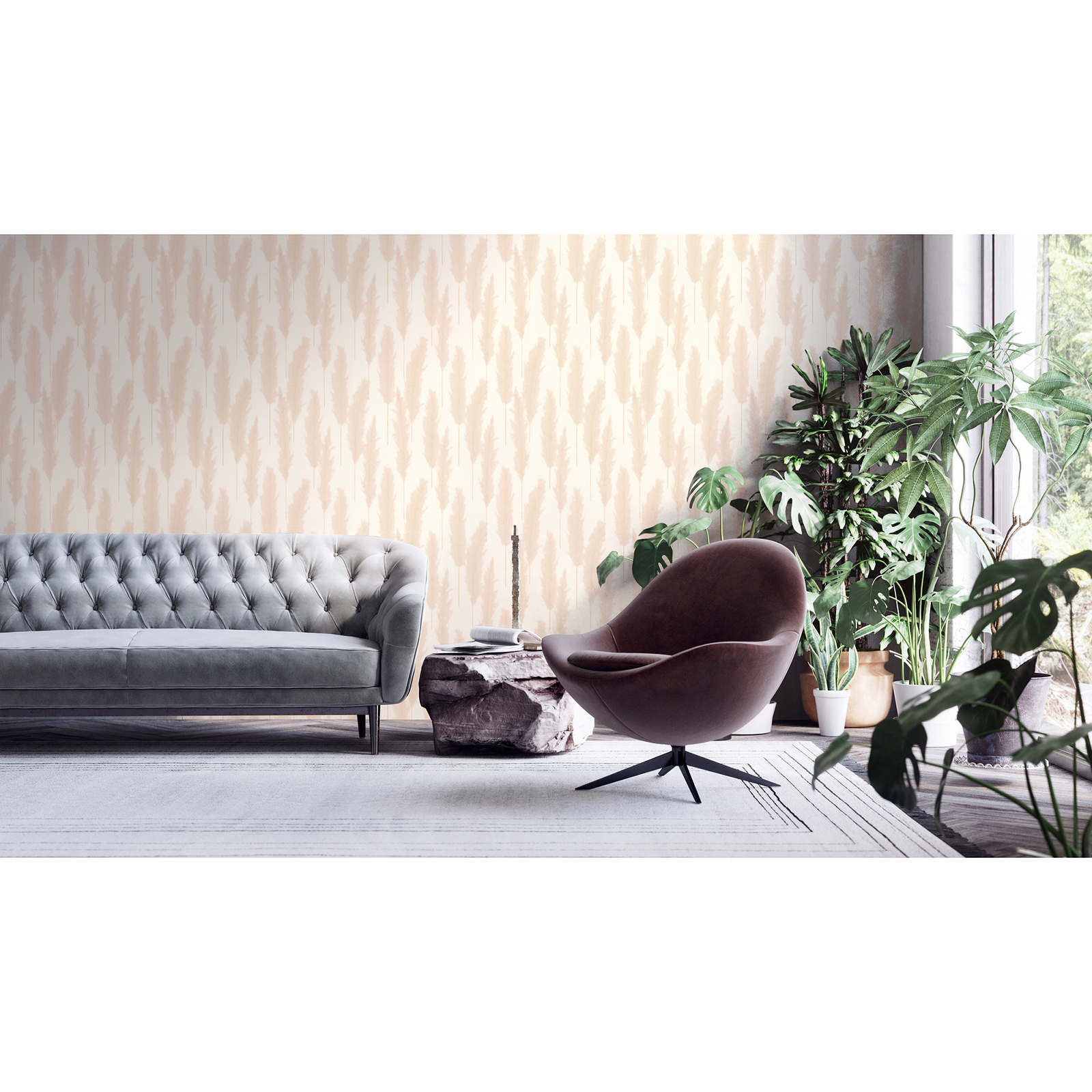 Vliestapete FLORAL - creme-beige - Pampasgras - 10 Meter