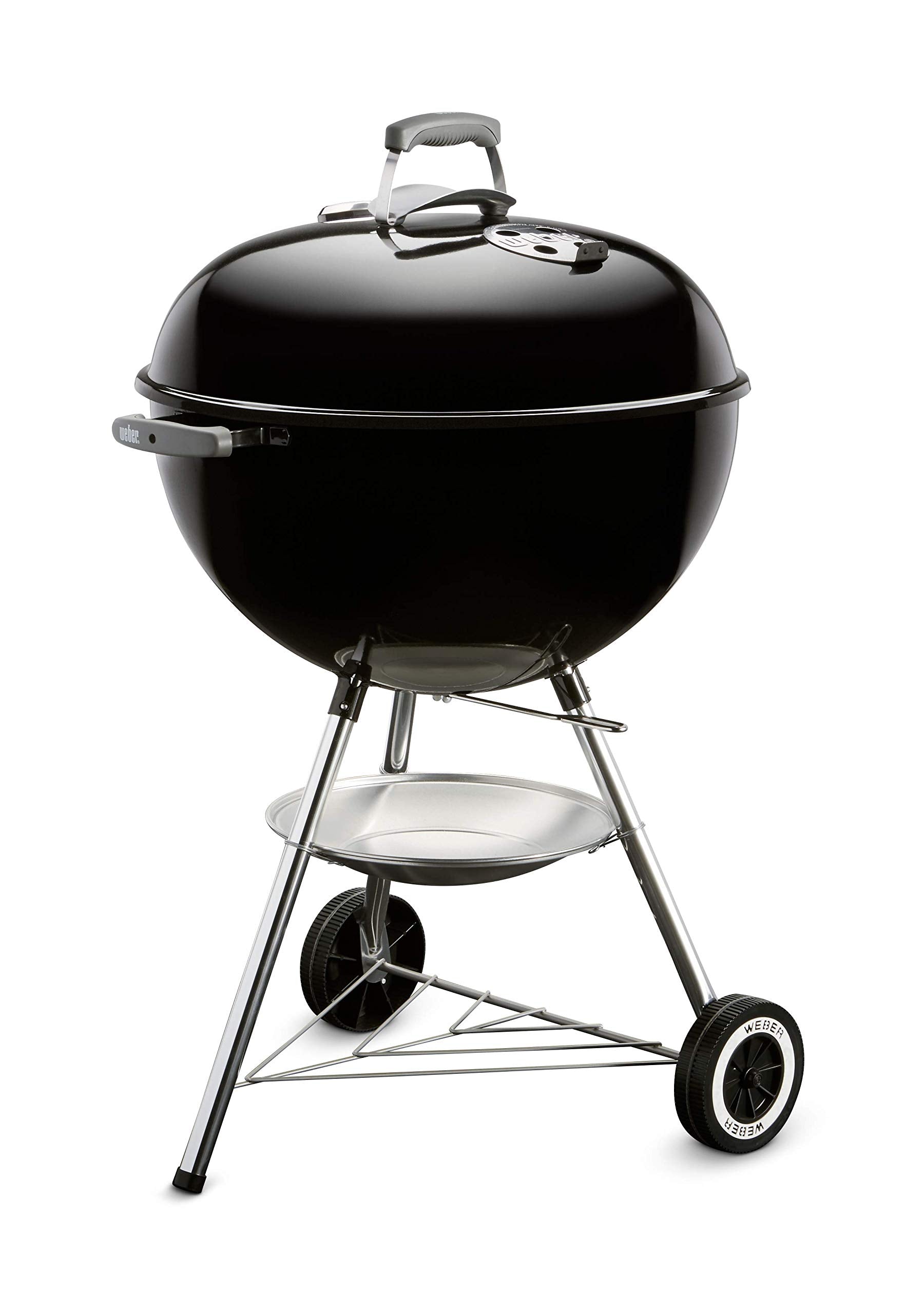Weber Classic Kettle barbecue au charbon de bois, surface de cuisson Ø 57cm, barbecue avec couvercle et cuve en acier emaillé, thermomètre intégré au couvercle, trépied et roues – Noir (1341504)