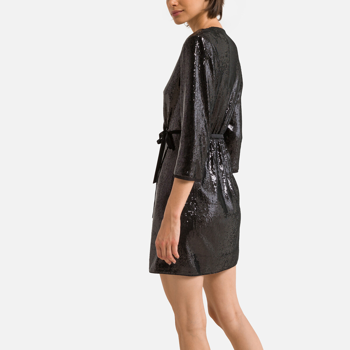SUNCOO<br>Vestido curto com babados, mangas 3/4, decote em V Cliff