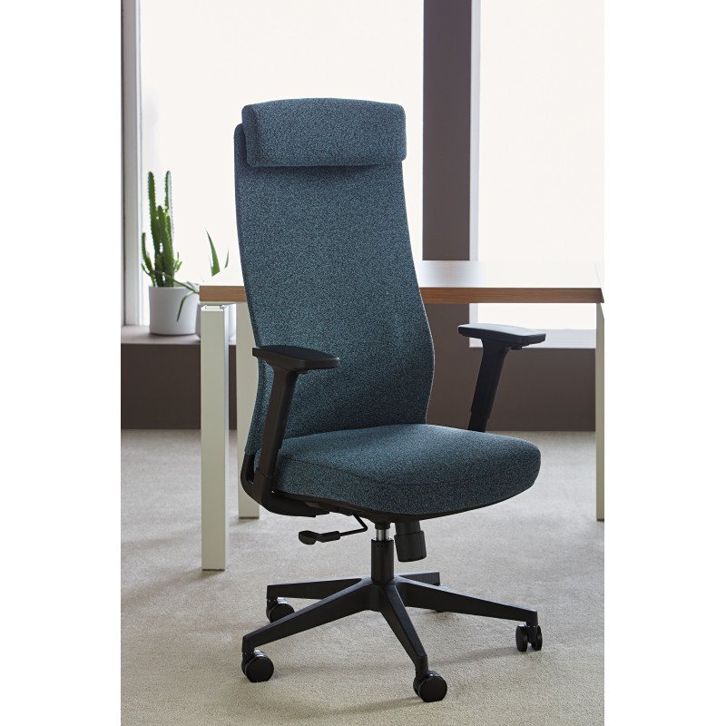 Chaise de bureau MARCEL tissu chiné - accoudoirs 3D, appui-tête, soutien lombaire, mécanisme synchrone réglage profondeur d'assise