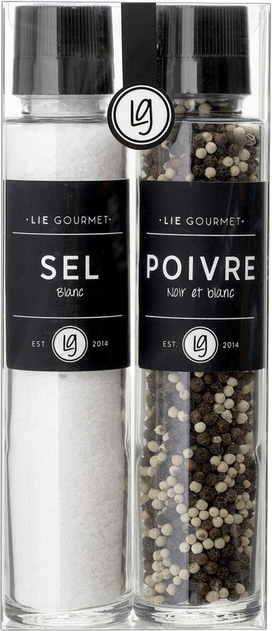 Lie Gourmet Gavesæt kværne salt og peber (310 g/140 g) Sort & hvid