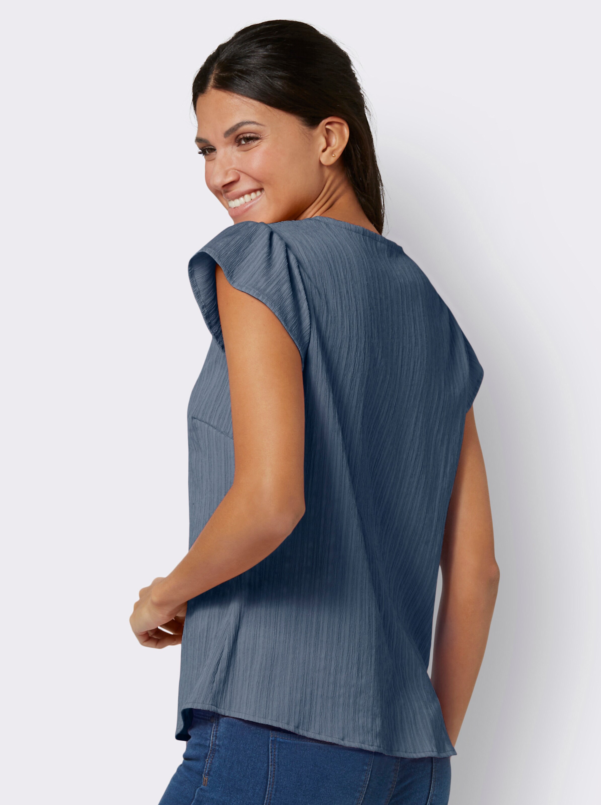 Kurzarm-Bluse in Crêpe-Qualität