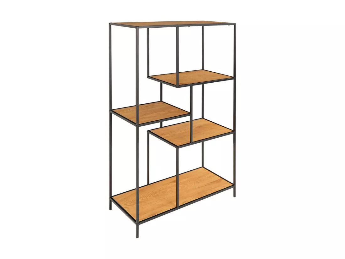 VOLLRAD - Etagère Multi-Rangement Acier Noir et Bois Naturel