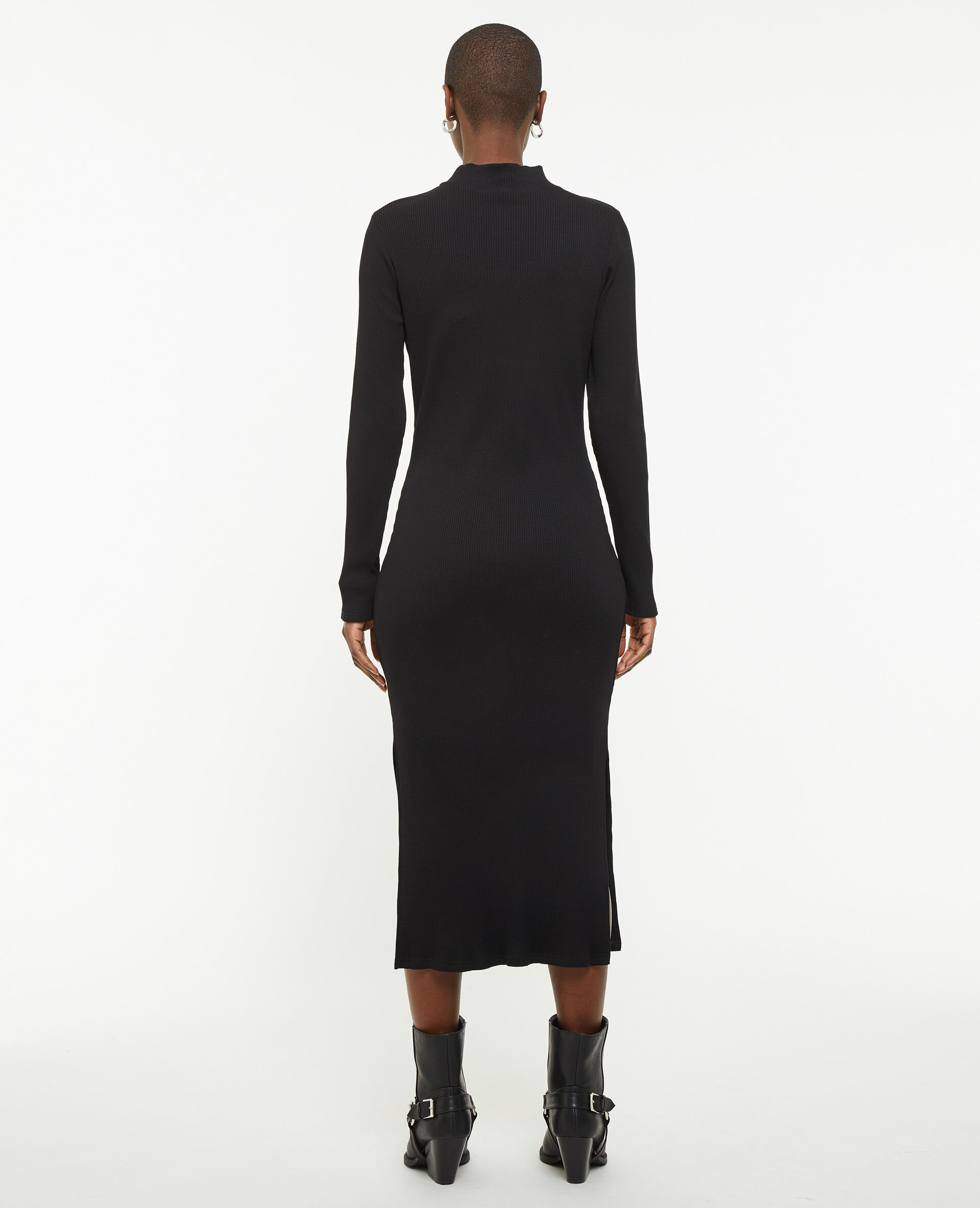 Robe midi moulante en maille côtelée - Noir